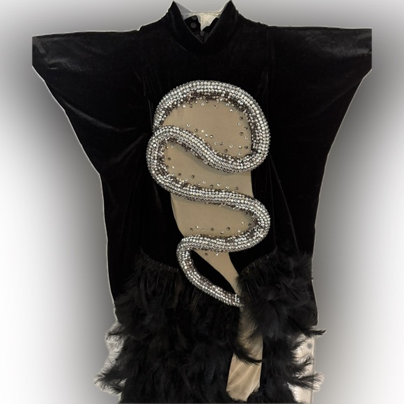 Oscars Rhinestone Black Feathered Gown - Picture 4 of 7